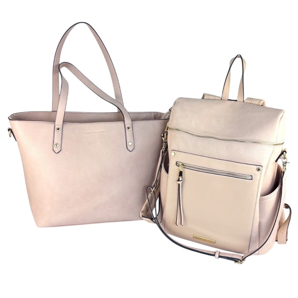 Poppy & Peonies Tote Commuter Backpack Set Blush Pink Gold Vegan Leather